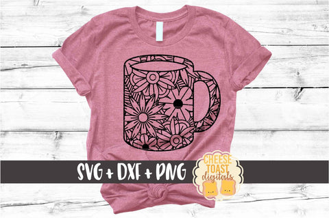 Floral Coffee Cup Zen Doodle Set of 2 - SVG PNG DXF Cut Files SVG Cheese Toast Digitals 