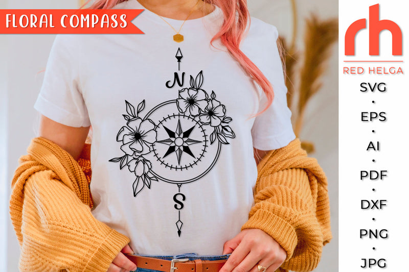 Floral Compass SVG - Cosmos Flower Cut File SVG RedHelgaArt 
