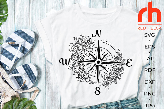 Floral compass svg - Flower compass svg - Compass with chrysanthemums svg SVG RedHelgaArt 