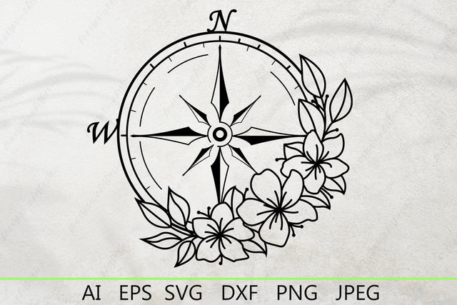 Floral compass svg, Nautical clipart, Flower compass rose silhouette SVG AnastasiyaArtDesign 