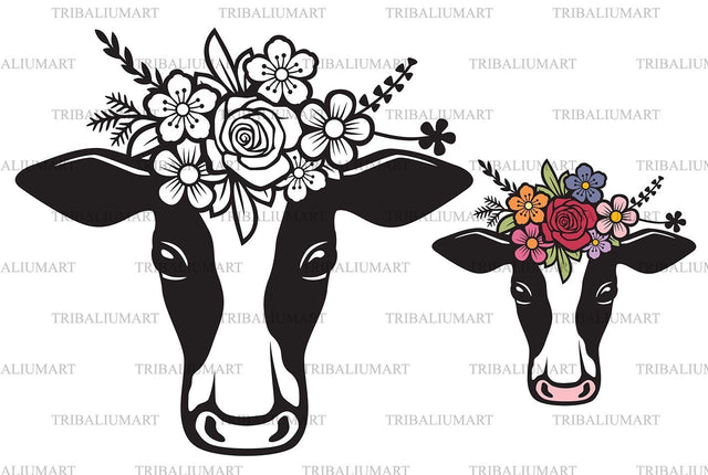 Floral cow head with flowers SVG TribaliumArtSF 
