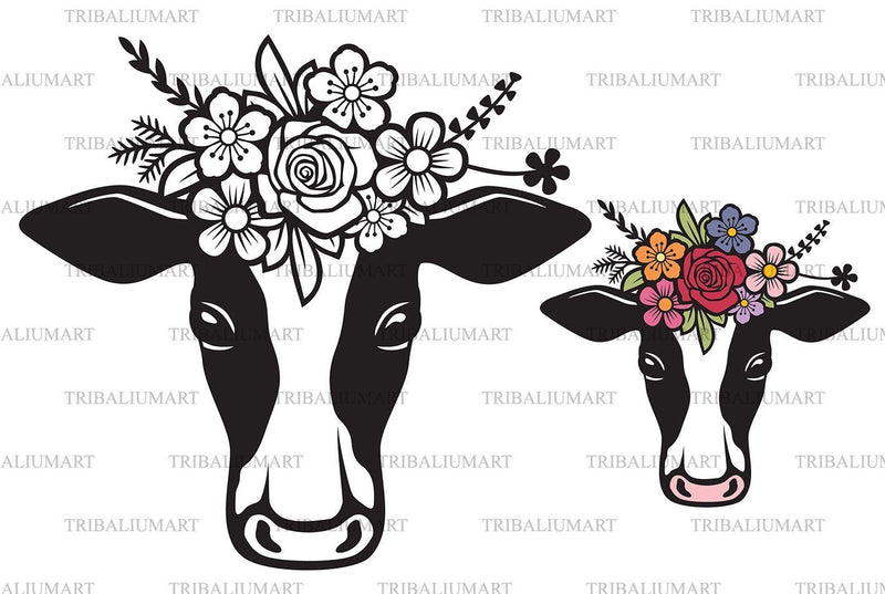 Floral cow head with flowers. Cut files for Cricut. Clip Art (eps, svg ...