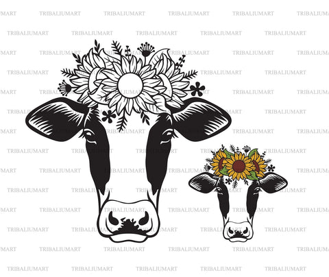 Floral cow head with sunflowers SVG TribaliumArtSF 