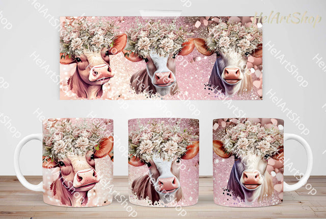 Floral Cow Mug Png, 11Oz Mug Sublimation Sublimation _HelArtShop_ 