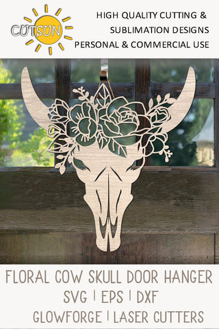 Floral Cow Skull Door hanger SVG SVG CutsunSVG 