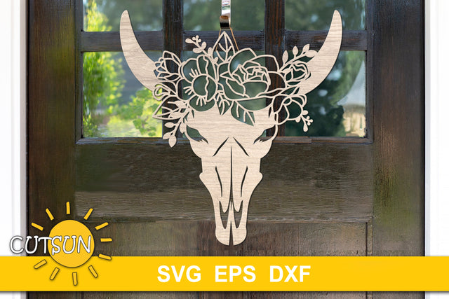 Floral Cow Skull Door hanger SVG SVG CutsunSVG 