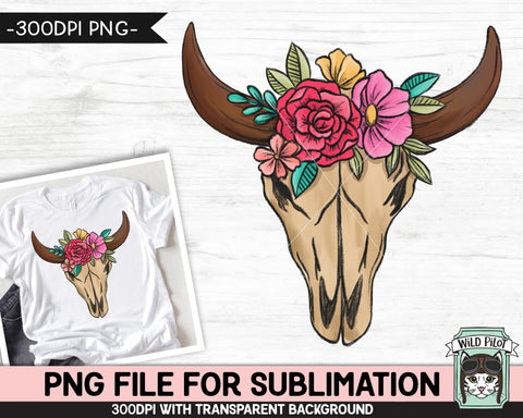 Floral Cow Skull SUBLIMATION design PNG, Cow Skull with Flowers png file, Floral Cow Skull Leopard sublimation designs, cow skull shirt png Sublimation Wild Pilot 