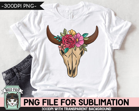 Floral Cow Skull SUBLIMATION design PNG, Cow Skull with Flowers png file, Floral Cow Skull Leopard sublimation designs, cow skull shirt png Sublimation Wild Pilot 