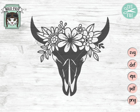 Floral Cow Skull SVG Cut File SVG Wild Pilot 