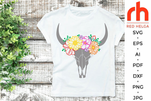 Floral Cow Skull SVG - Western Shirt Cut File SVG RedHelgaArt 