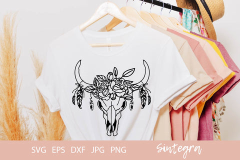 Floral Cow Skull With Feathers Svg Cut File Free For Commercial Use SVG Sintegra 