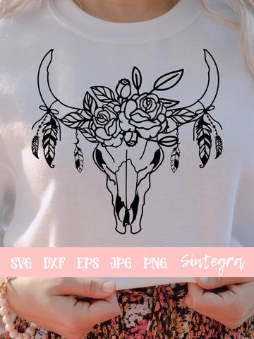Floral Cow Skull With Feathers Svg Cut File Free For Commercial Use SVG Sintegra 