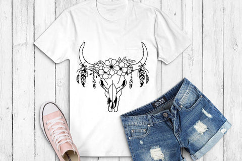 Floral Cow Skull With Feathers Svg File SVG Sintegra 