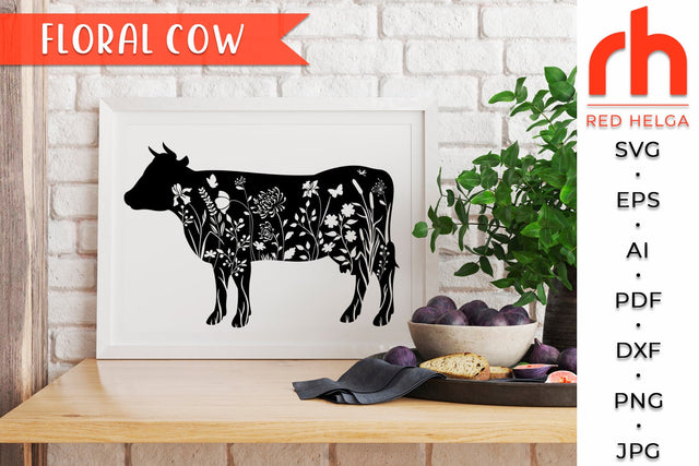 Floral Cow SVG - Farm Animal Cut File SVG RedHelgaArt 
