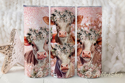 Floral Cow Tumbler PNG Sublimation, SKINNY TUMBLER Png Sublimation _HelArtShop_ 