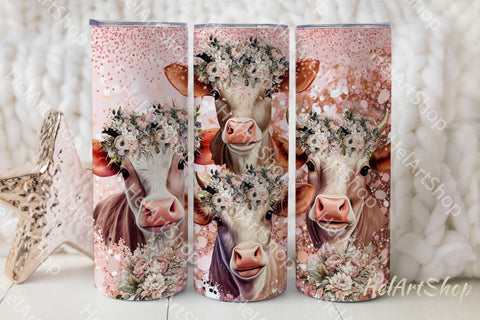Floral Cow Tumbler PNG Sublimation, SKINNY TUMBLER Png Sublimation _HelArtShop_ 