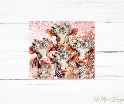 Floral Cow Tumbler PNG Sublimation, SKINNY TUMBLER Png Sublimation _HelArtShop_ 