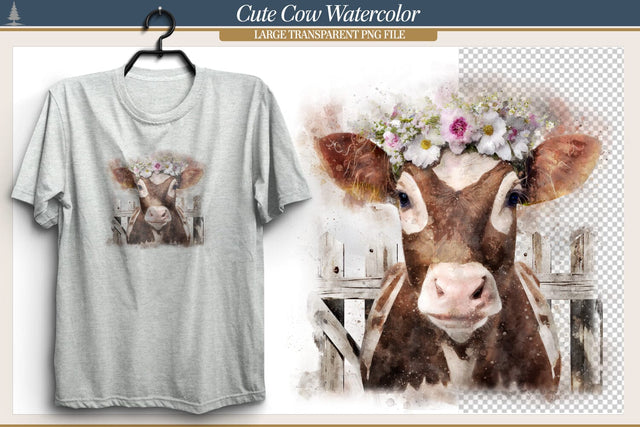Floral Cow Watercolor Sublimation AfterTenDesign 