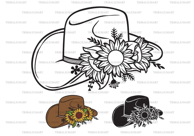 Floral Cowboy Hat with Sunflowers and Plants SVG TribaliumArtSF 
