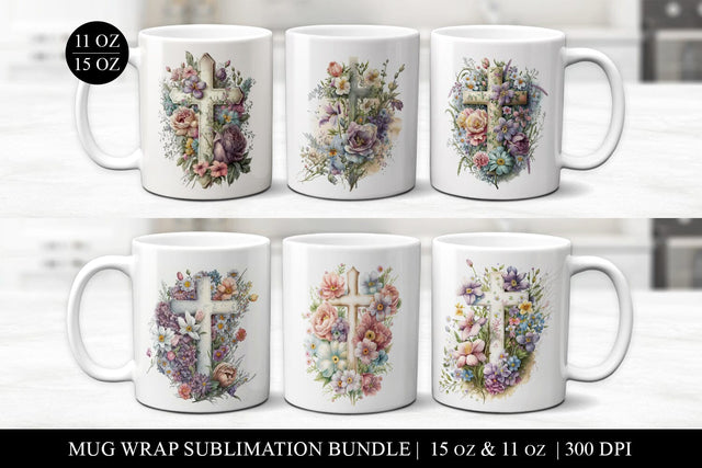 Floral Cross Easter Mug Wrap Bundle - 6 Premium Designs Sublimation BijouBay 