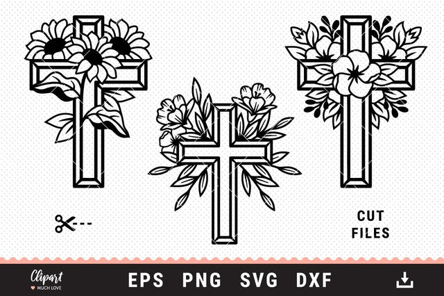 Floral cross SVG, Cross Clipart Religious SVG, DXF, PNG, Cut files SVG ClipartMuchLove 