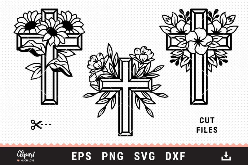 Floral cross SVG, Cross Clipart Religious SVG, DXF, PNG, Cut files SVG ClipartMuchLove 