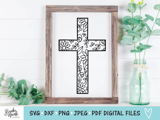 Floral Cross SVG Cut File | Christian t-shirt SVG | png | jpeg | dxf | Cricut SVG | Silhouette | Instant Download | farmhouse sign svg SVG Brooke Nicole Designs 