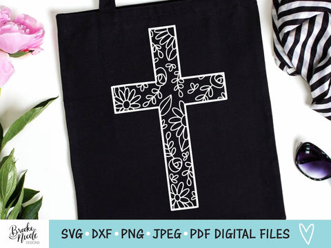 Floral Cross SVG Cut File | Christian t-shirt SVG | png | jpeg | dxf | Cricut SVG | Silhouette | Instant Download | farmhouse sign svg SVG Brooke Nicole Designs 