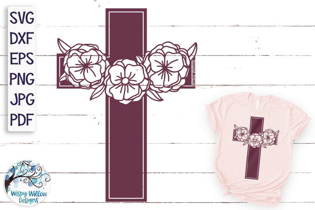 Floral Cross SVG Cut File SVG Wispy Willow Designs 