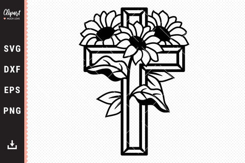 Floral cross SVG, Religious SVG, Sunflower cross SVG, DXF, PNG SVG ClipartMuchLove 