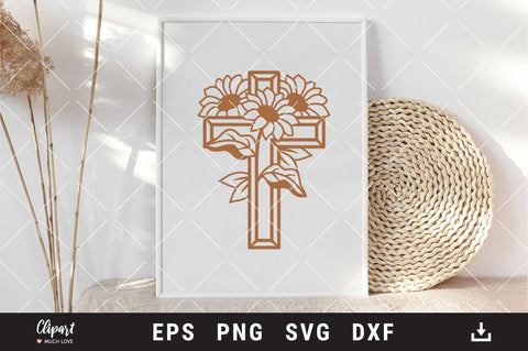 Floral cross SVG, Religious SVG, Sunflower cross SVG, DXF, PNG SVG ClipartMuchLove 