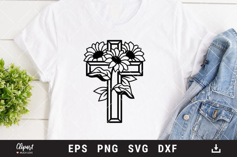 Floral cross SVG, Religious SVG, Sunflower cross SVG, DXF, PNG SVG ClipartMuchLove 