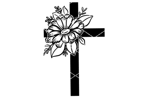 Floral Cross with Daisy SVG SVG Ikonart Design Shop 