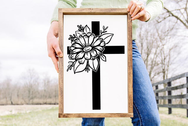 Floral Cross with Daisy SVG SVG So Fontsy Design Shop 