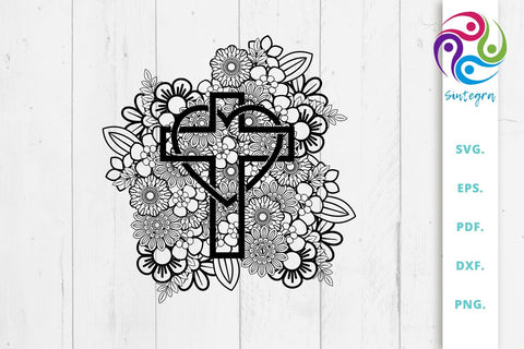 Floral Cross With Heart Svg File SVG Sintegra 