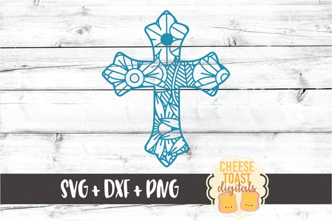 Floral Cross Zen Doodle - SVG PNG DXF Cut Files SVG Cheese Toast Digitals 