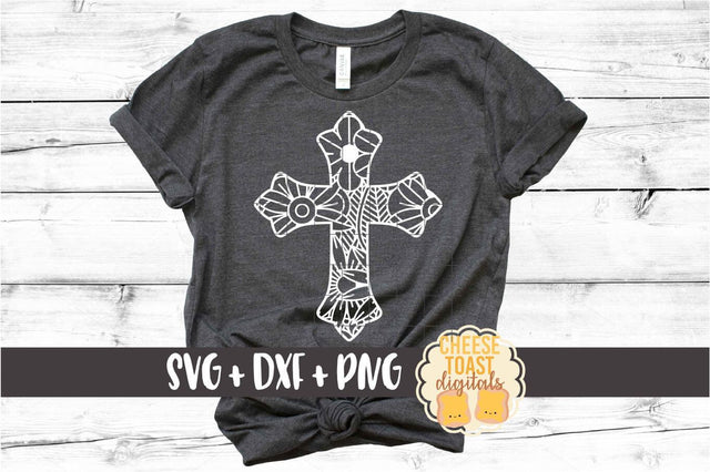 Floral Cross Zen Doodle - SVG PNG DXF Cut Files SVG Cheese Toast Digitals 