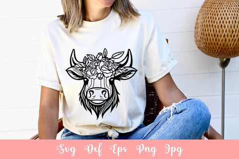 Floral Cute Cow SVG File, Shirt SVG Free For Commercial Use SVG Sintegra 