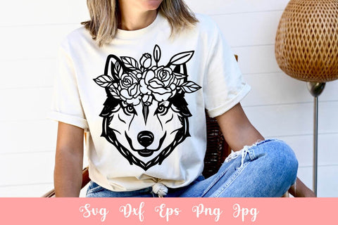 Floral Cute Husky Dog Animal Pet SVG File, Shirt SVG Free For Commercial Use SVG Sintegra 