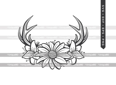 Floral Deer Antlers SVG Cut File | Deer Antler Svg | Sunflower Svg | Buck Svg | Hunting Svg | Horn Svg | Dxf | Eps | Png | Silhouette | Cut File SVG ETC Craft 