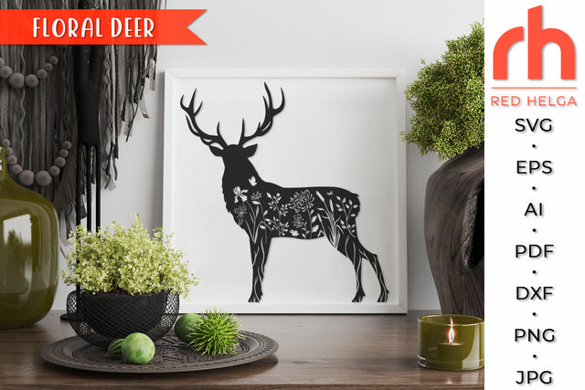 Floral Deer SVG - Forest Animal Cut File SVG RedHelgaArt 