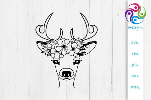 Floral Deer With Antlers Svg File SVG Sintegra 