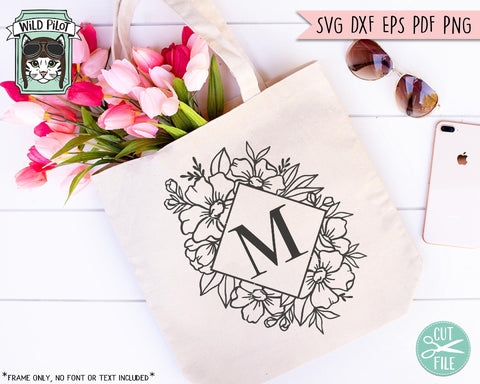 Floral Diamond Monogram Frame SVG Cut File SVG Wild Pilot 