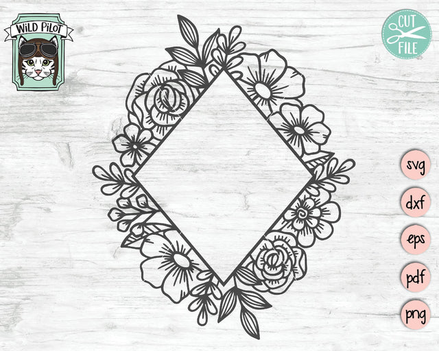 Floral Diamond Monogram Frame SVG Cut File SVG Wild Pilot 