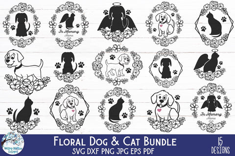 Floral Dog and Cat SVG Bundle SVG Wispy Willow Designs 