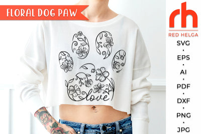 Floral Dog Paw SVG - Pet Lover Cut File SVG RedHelgaArt 