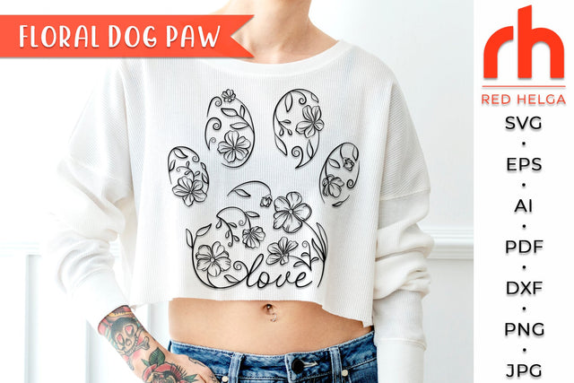 Floral Dog Paw SVG - Pet Lover Cut File SVG RedHelgaArt 