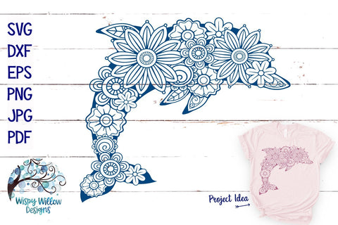 Floral Dolphin SVG Cut File SVG Wispy Willow Designs 