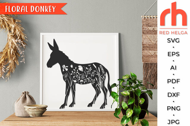Floral Donkey SVG - Farm Animal Cut File SVG RedHelgaArt 