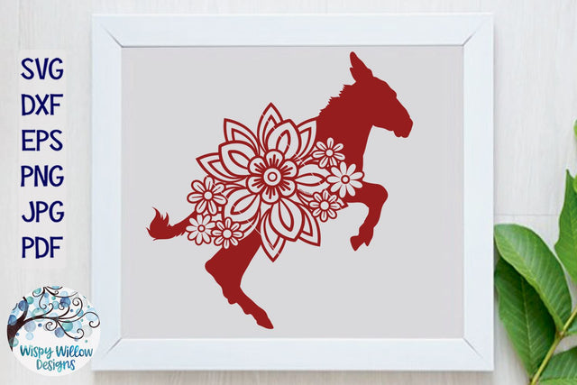 Floral Donkey Svg SVG Wispy Willow Designs 